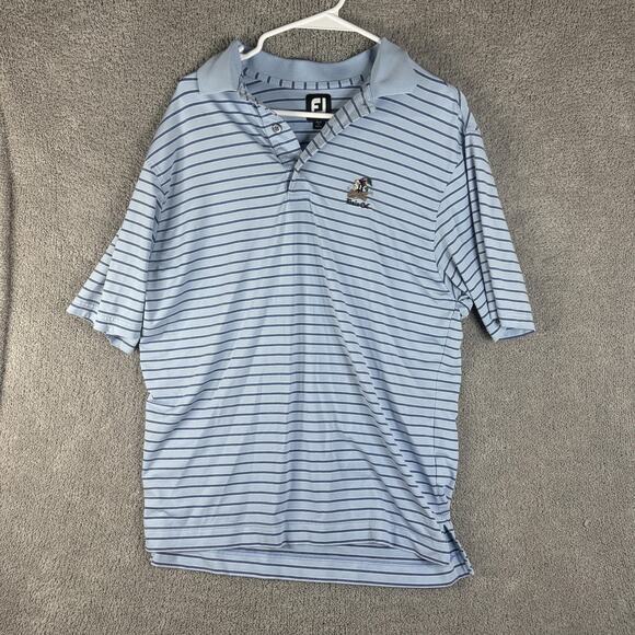 FootJoy Polo Shirt Mens Medium Blue Striped Bala Golf Embroidered Performance - Picture 1 of 10